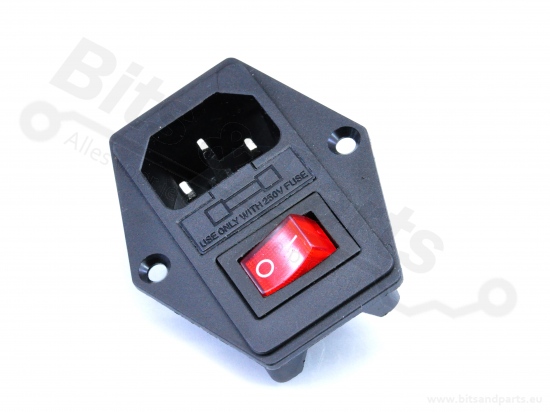 Chassisdeel/Socket C14 male met schakelaar en zekering 